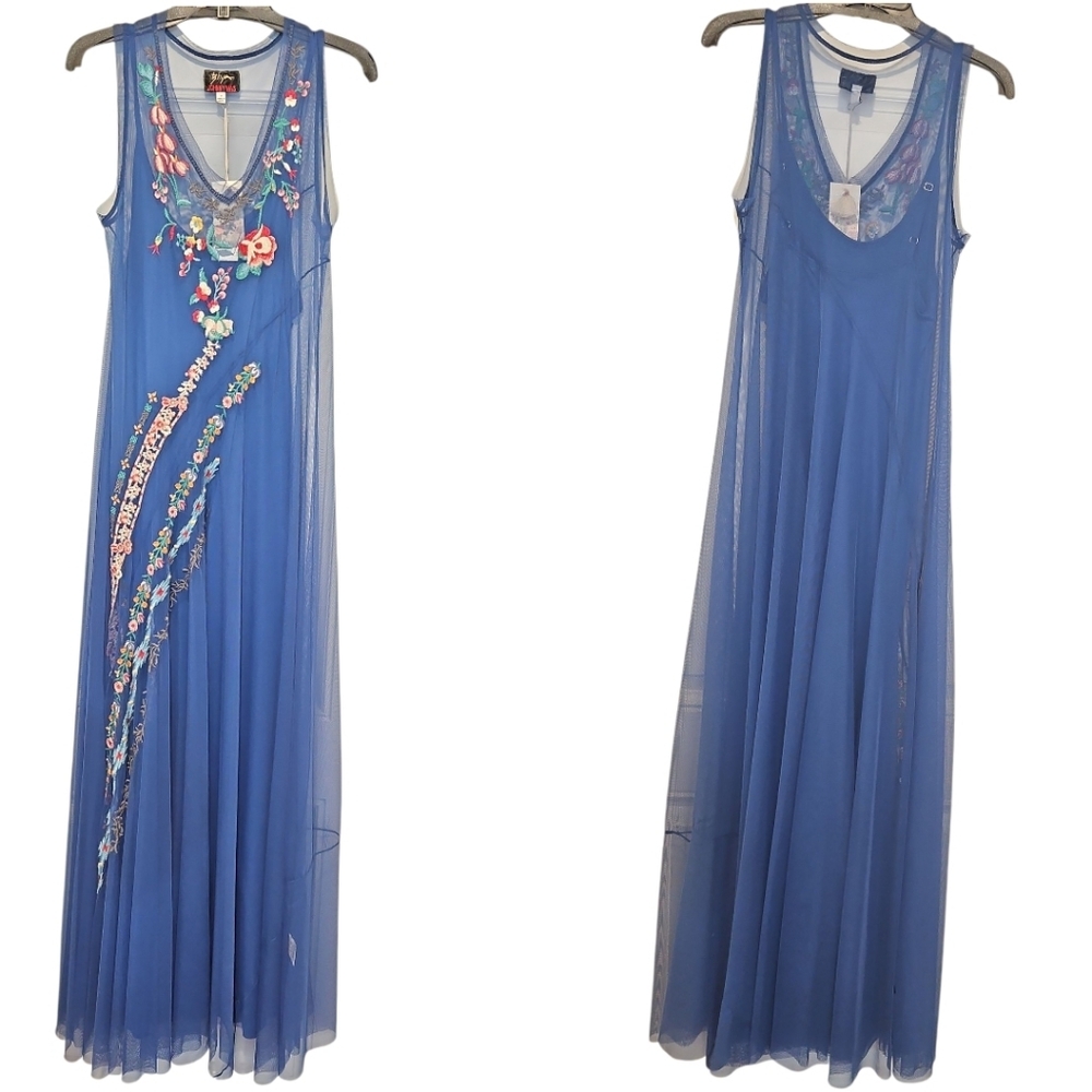 NWT Johnny Was Mazzy Bias Blue Embroidered Maxi Dress M - Picture 5 of 13